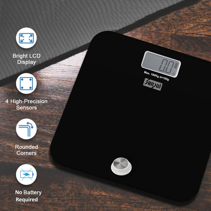 Sansui Electronics Battery-free Digital Bathroom Body Weighing Scale (180 kg, Black)