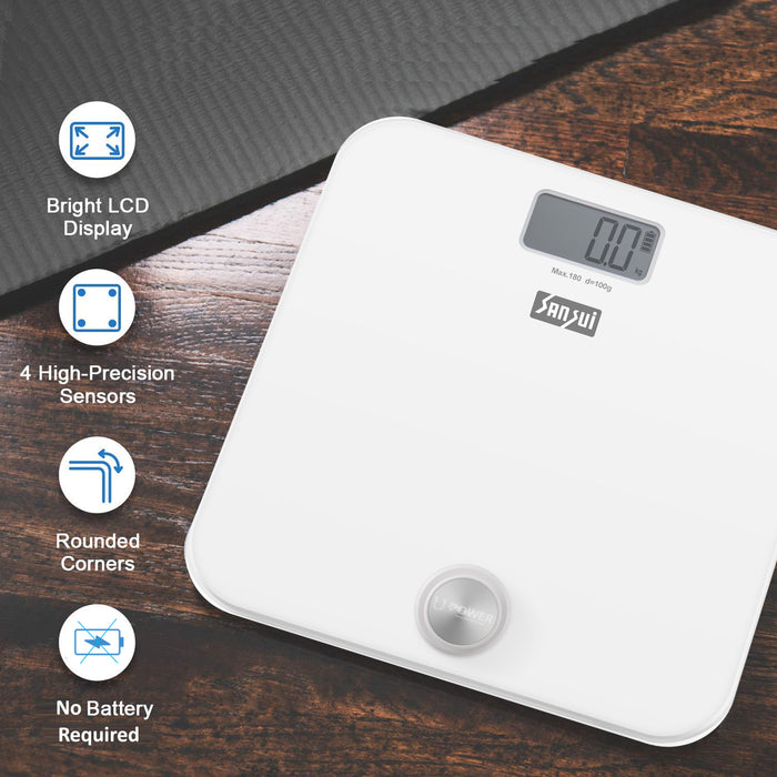 Sansui Electronics Battery-free Digital Bathroom Body Weighing Scale (180 kg, White)