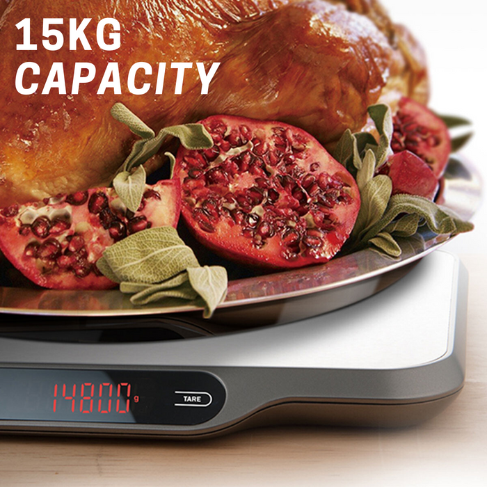 Sansui Electronics Digital Stainless Steel Kitchen Scale, Red LED Display (15 kg, Grey)