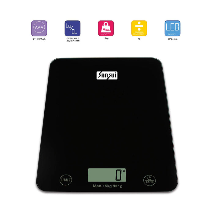 Sansui Electronics Flat Panel Electronic Digital Kitchen Scale Weighing Machine (15 kg, Black)