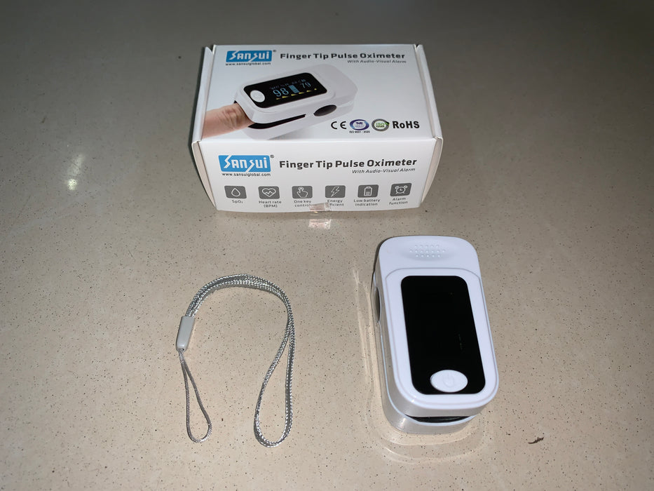 Sansui Premium Fingertip Pulse Oximeter with Audio-Visual Alarm (White-Gray)