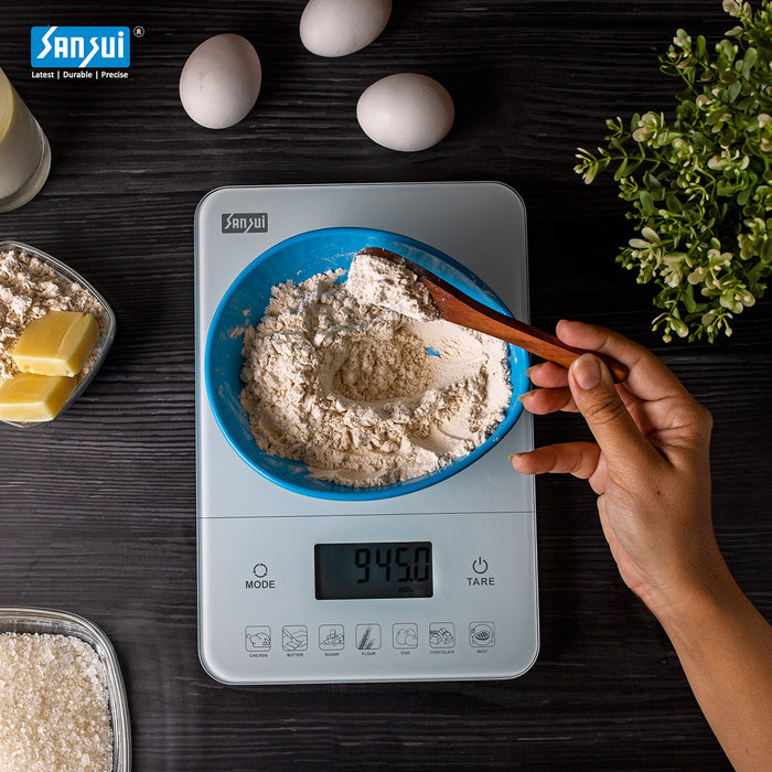 Sansui Electronics Digital Kitchen Scale, Measures 7 Nutritions (10 kg, White)