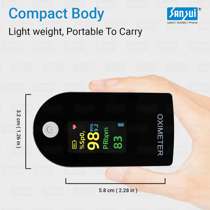 Sansui Digital Pulse Oximeter with Visual Alarm (Made in India) (White-Black)