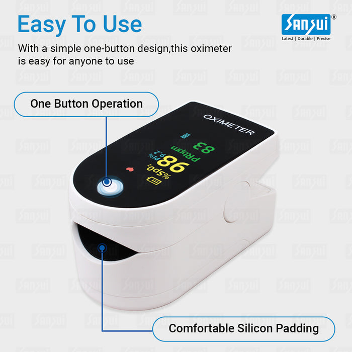 Sansui Digital Pulse Oximeter with Visual Alarm (Made in India) (White-Black)
