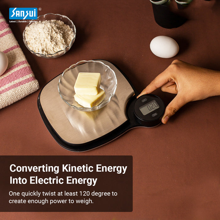 Sansui Digital Kitchen Scale | Battery Free - Rotating Knob - (5 Kg, Stainless Steel)