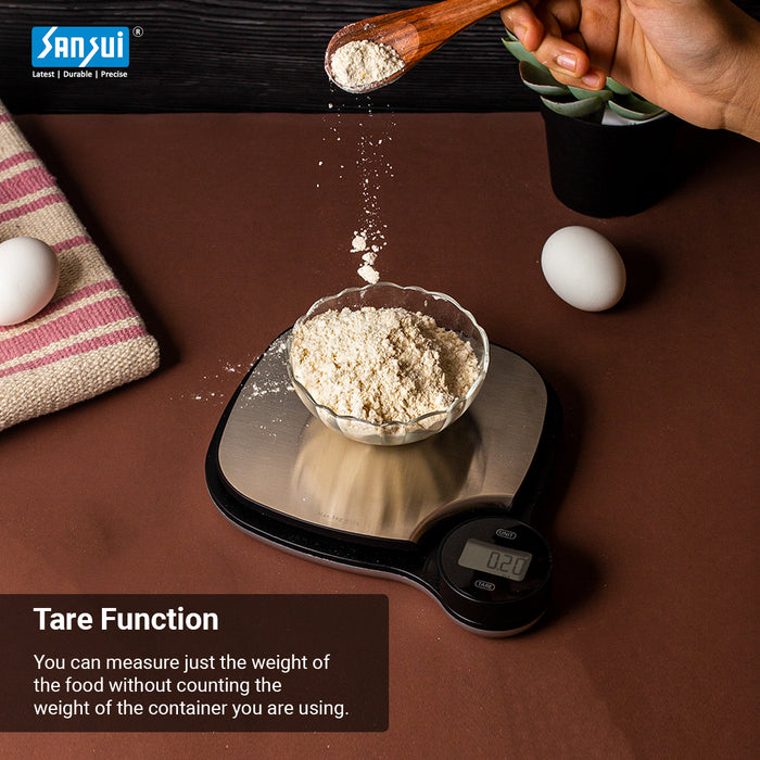 Sansui Digital Kitchen Scale | Battery Free - Rotating Knob - (5 Kg, Stainless Steel)