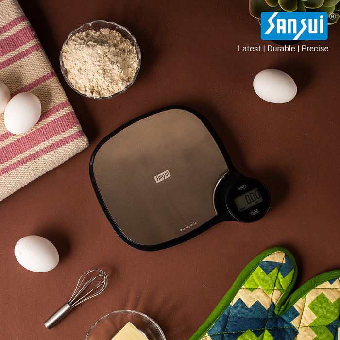 Sansui Digital Kitchen Scale | Battery Free - Rotating Knob - (5 Kg, Stainless Steel)