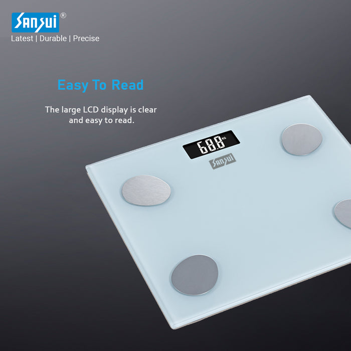 Sansui Smart Body Fat Analyser | Bluetooth Enabled with Smart App (150Kg, White)