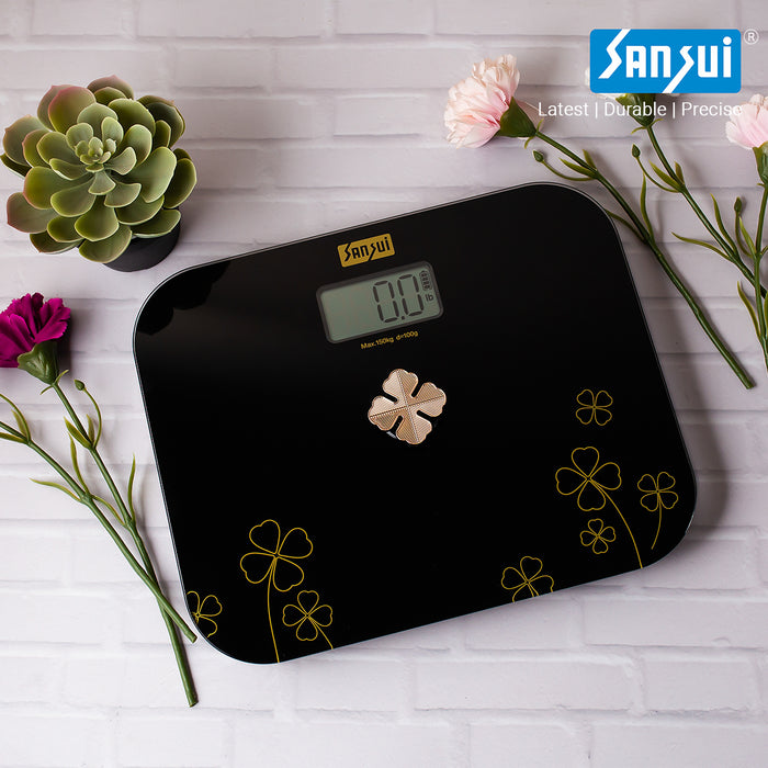 Sansui Personal Scale - Battery Free - Golden Button (150Kg, Black)