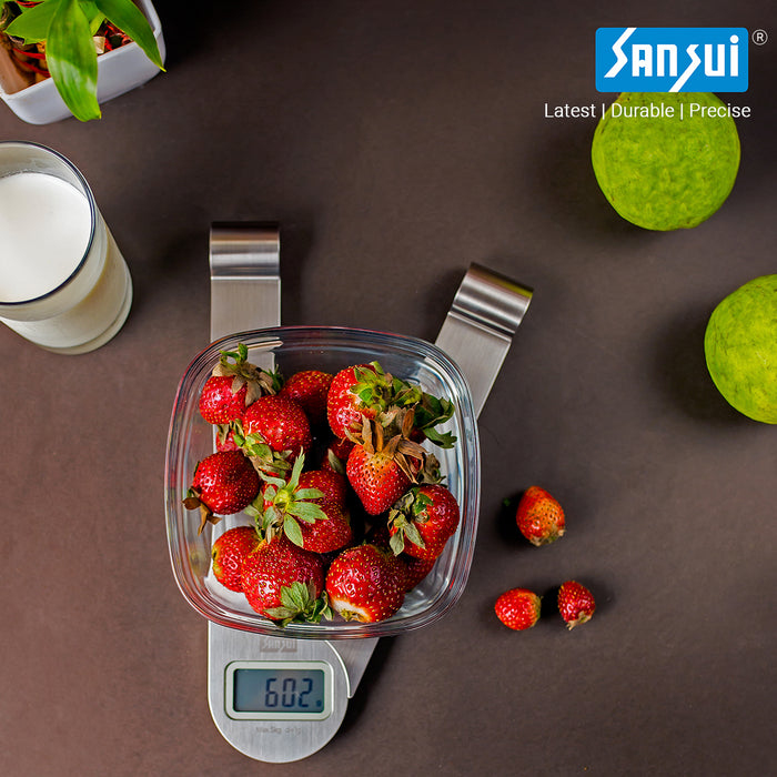 Sansui Electronics Digital Portable Kitchen Scale with Extensible Magnet Wing, Stainless Steel (5 kg, Grey)