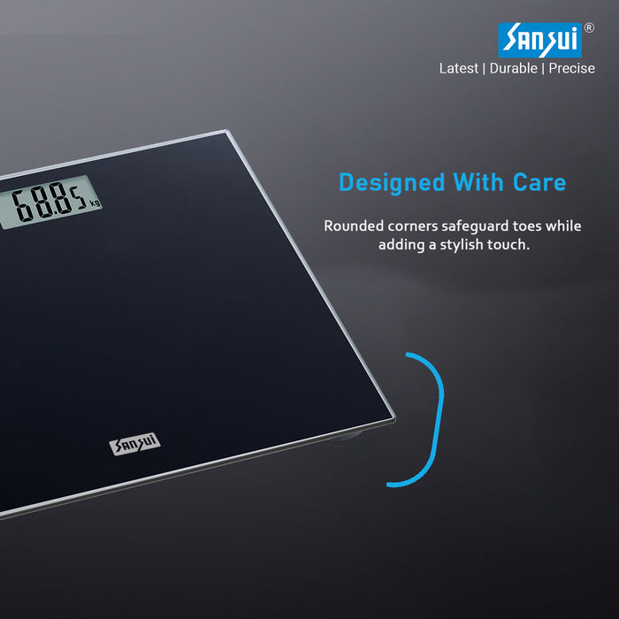 Sansui Personal Weighing Scale, Bathroom Weight Machine with Large LCD Display (180 kg, Black)