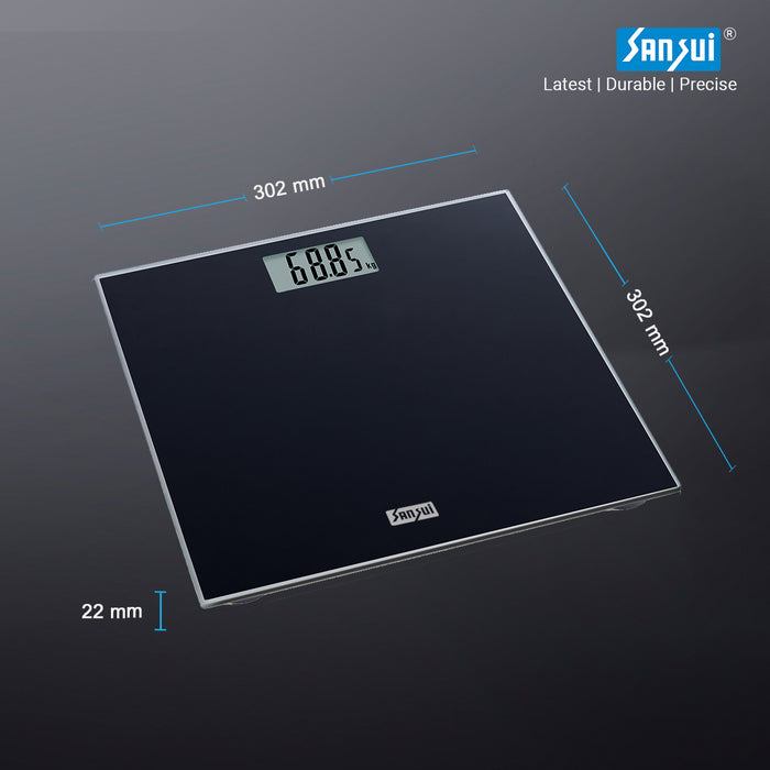 Sansui Personal Weighing Scale, Bathroom Weight Machine with Large LCD Display (180 kg, Black)