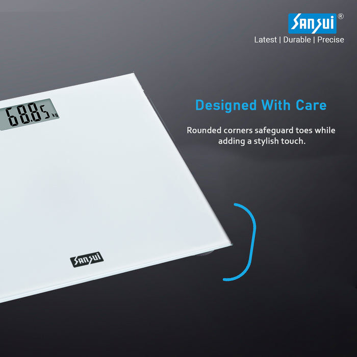 Sansui Personal Weighing Scale, Bathroom Weight Machine with Large LCD Display (180 kg, White)