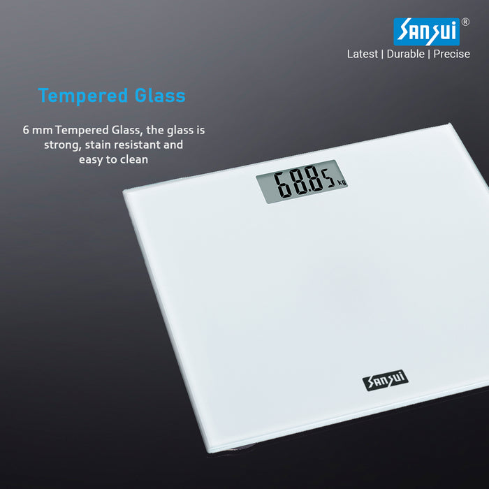 Sansui Personal Weighing Scale, Bathroom Weight Machine with Large LCD Display (180 kg, White)