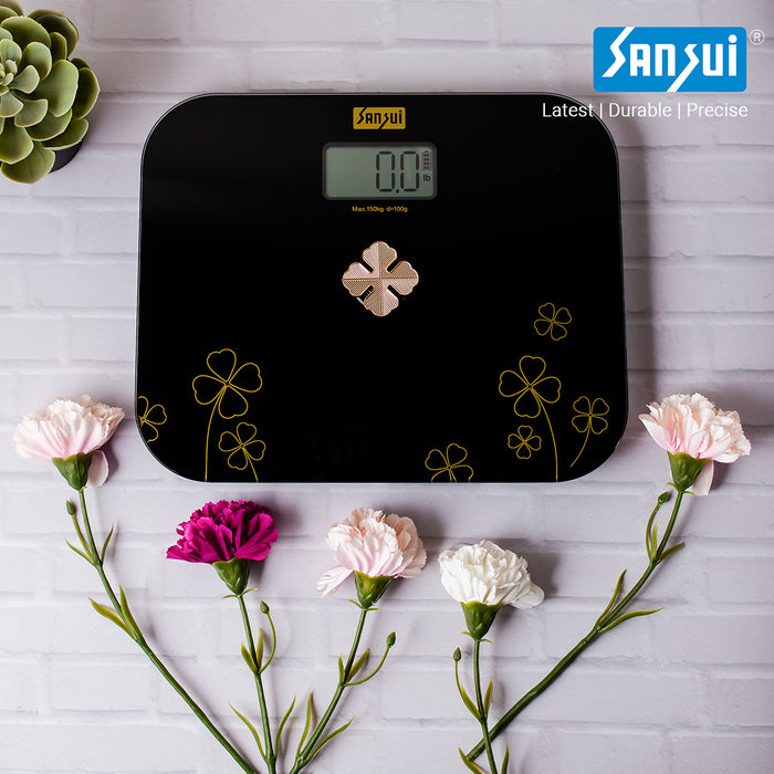 Sansui Personal Scale - Battery Free - Golden Button (150Kg, Black)