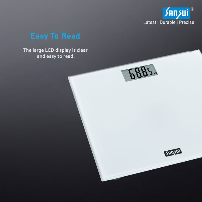 Sansui Personal Weighing Scale, Bathroom Weight Machine with Large LCD Display (180 kg, White)
