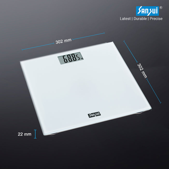 Sansui Personal Weighing Scale, Bathroom Weight Machine with Large LCD Display (180 kg, White)