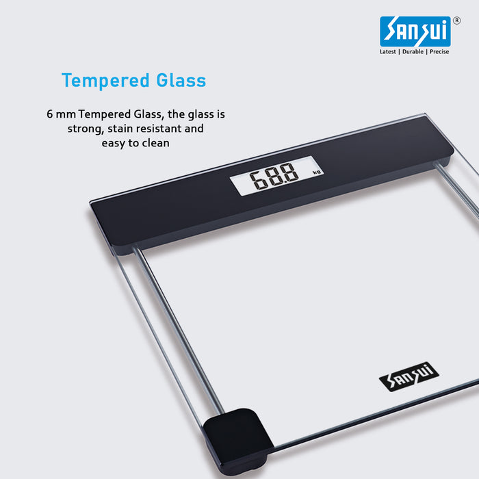 Sansui Personal Weighing Scale, Bathroom Weight Machine with Backlight LCD Display (180 kg, Transparent)