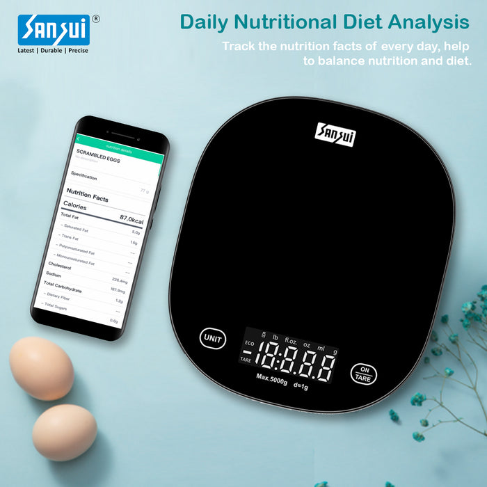 Sansui Smart Kitchen Scale | Bluetooth Enabled with Smart App (5 kg, Black)
