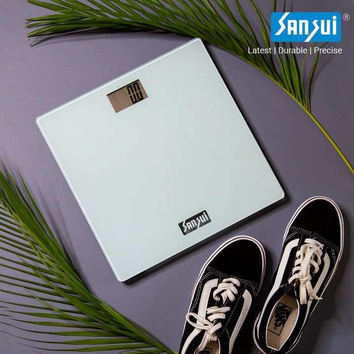 Sansui Digital Personal Human Body Weighing Scale, Bathroom Weight Machine (150 kg, White)