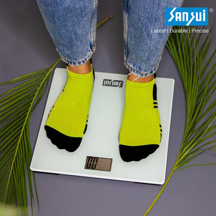 Sansui Digital Personal Human Body Weighing Scale, Bathroom Weight Machine (150 kg, White)