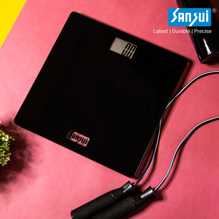 Sansui Digital Personal Human Body Weighing Scale, Bathroom Weight Machine (150 kg, Black)