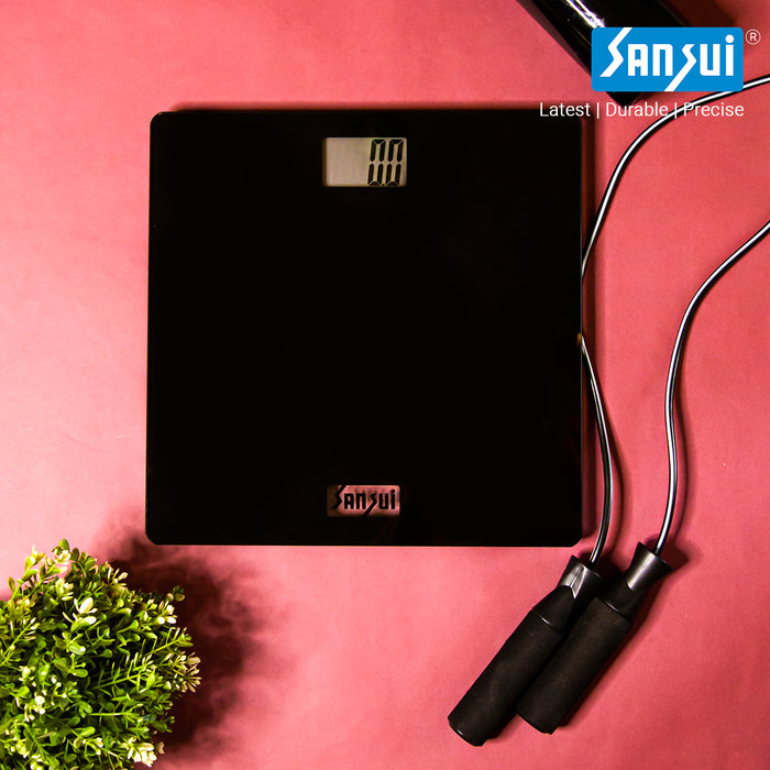 Sansui Digital Personal Human Body Weighing Scale, Bathroom Weight Machine (150 kg, Black)