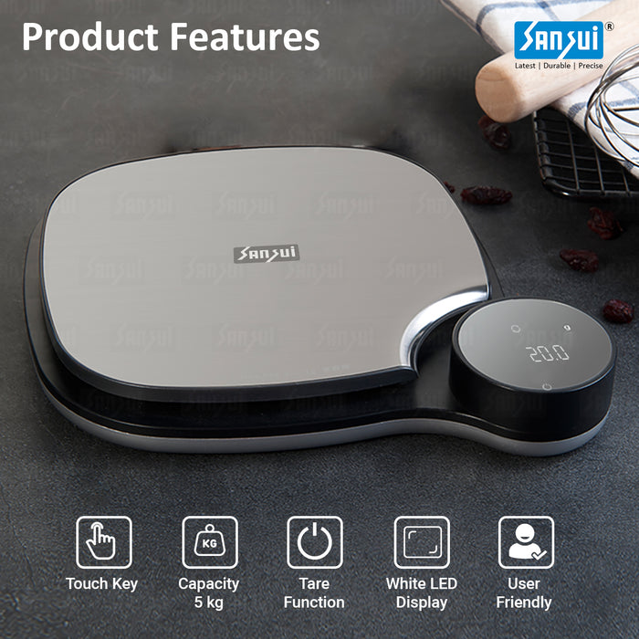 Sansui Digital Kitchen Scale - White LED - (5 kg, Grey)