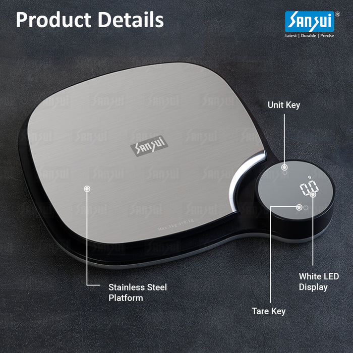 Sansui Digital Kitchen Scale - White LED - (5 kg, Grey)