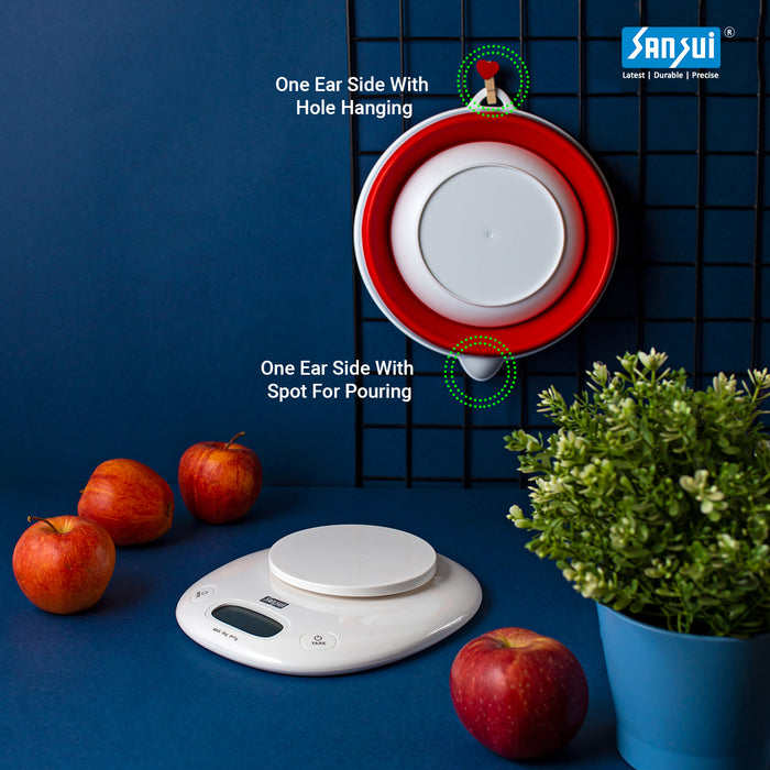 Sansui Digital Kitchen Scale with Large Foldable Bowl (5 kg, White-Red)