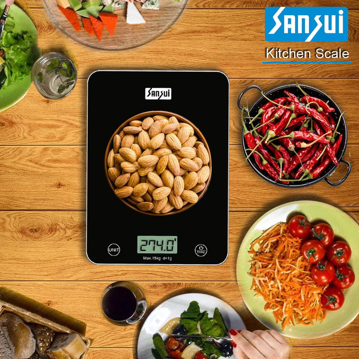 Sansui Electronics Flat Panel Electronic Digital Kitchen Scale Weighing Machine (15 kg, Black)