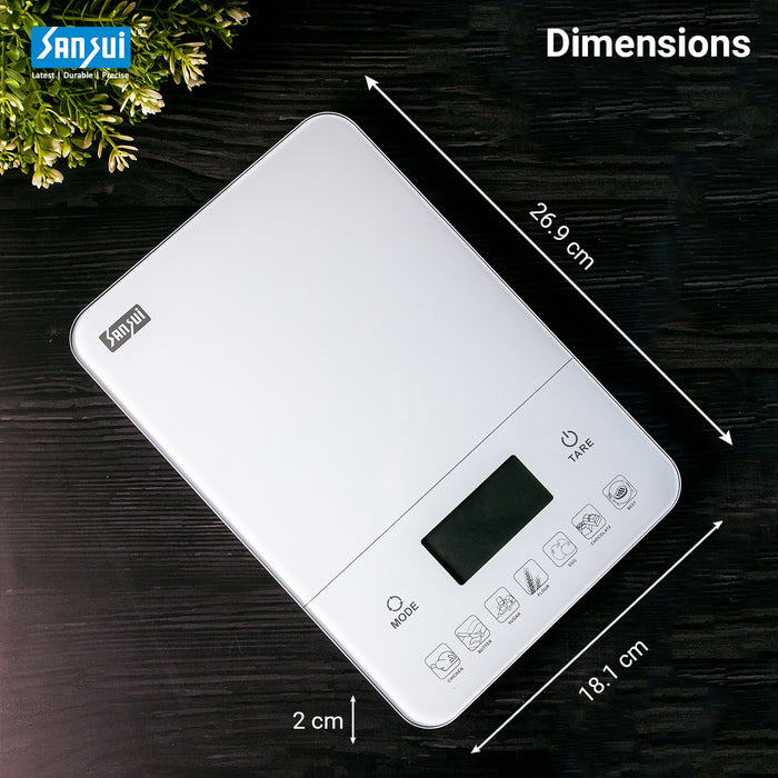 Sansui Electronics Digital Kitchen Scale, Measures 7 Nutritions (10 kg, White)