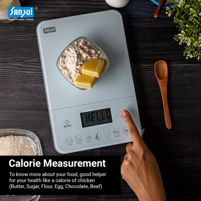 Sansui Electronics Digital Kitchen Scale, Measures 7 Nutritions (10 kg, White)