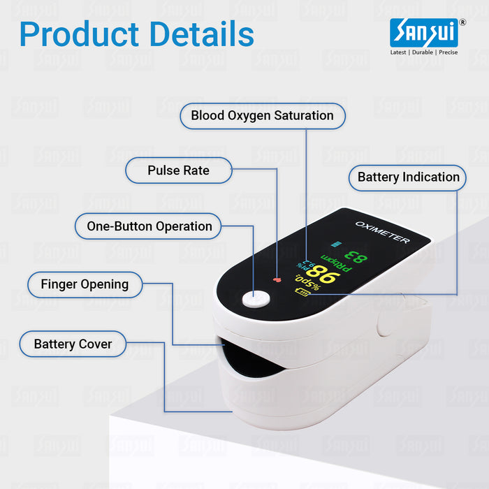 Sansui Digital Fingertip Pulse Oximeter with Visual Alarm (Made in India) (White-Black)