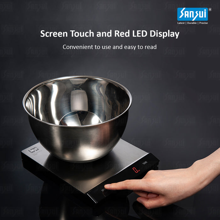 Sansui Stainless Steel Digital Kitchen Scale, 15 kg (Black - Red LED Display)