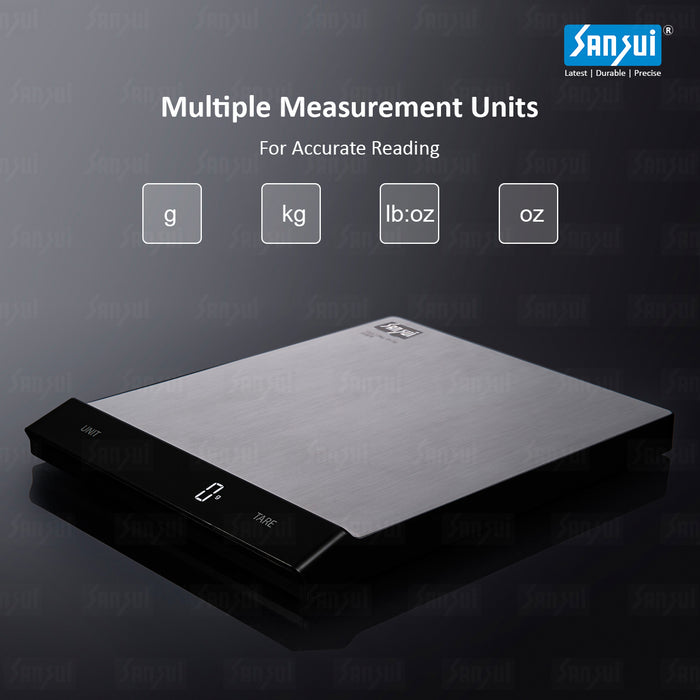 Sansui Stainless Steel Digital Kitchen Scale, 15 kg (Black - White LED Display)