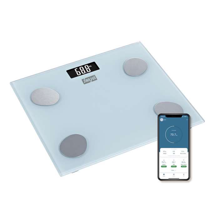 Sansui Smart Body Fat Analyser | Bluetooth Enabled with Smart App (150Kg, White)