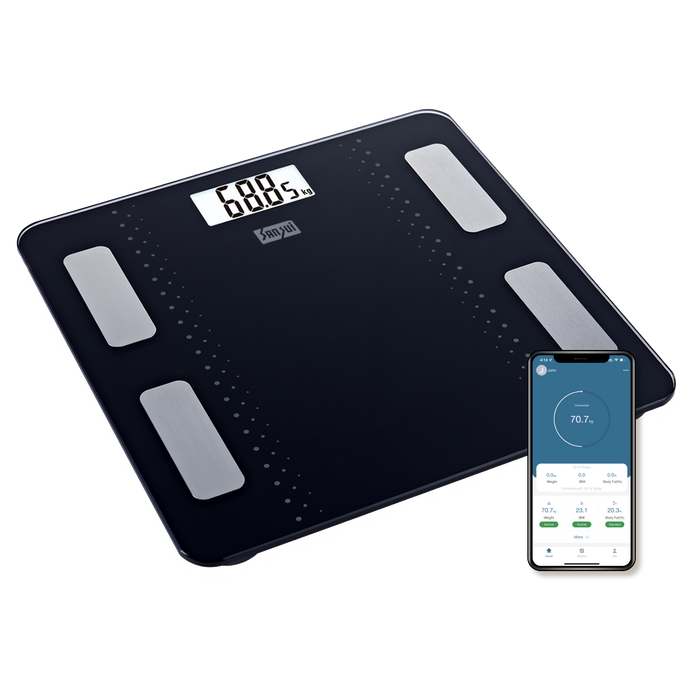 Sansui Smart Body Fat Analyser | Bluetooth Enabled with Smart App (180Kg, Black)