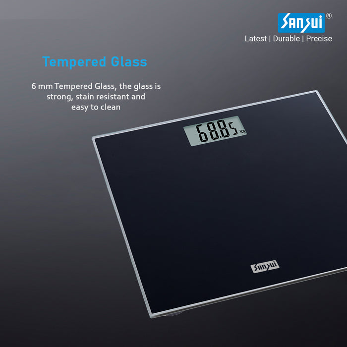 Sansui Personal Weighing Scale, Bathroom Weight Machine with Large LCD Display (180 kg, Black)