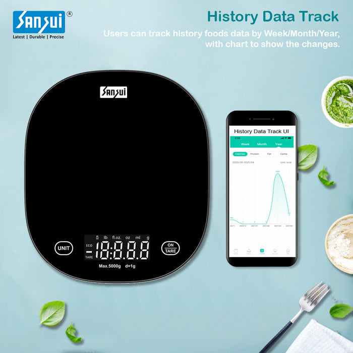 Sansui Smart Kitchen Scale | Bluetooth Enabled with Smart App (5 kg, Black)