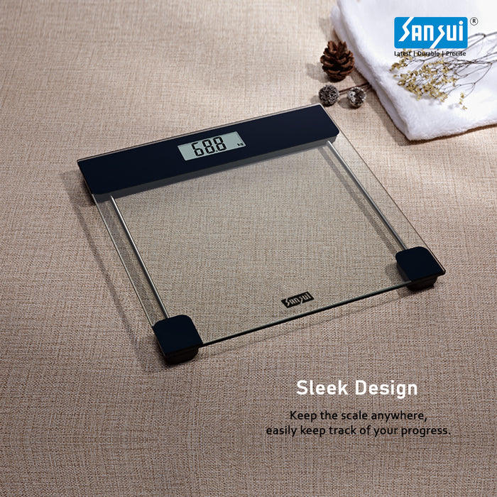 Sansui Personal Weighing Scale, Bathroom Weight Machine with Backlight LCD Display (180 kg, Transparent)