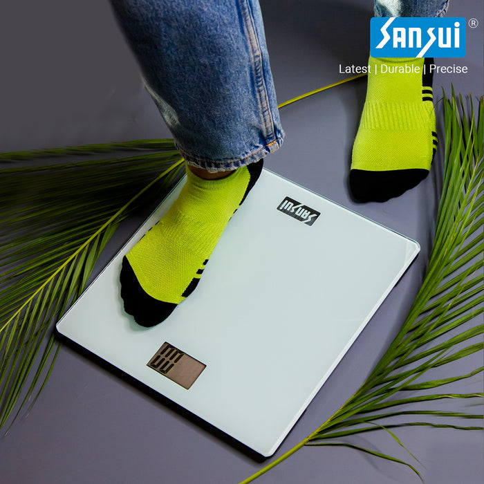 Sansui Digital Personal Human Body Weighing Scale, Bathroom Weight Machine (150 kg, White)